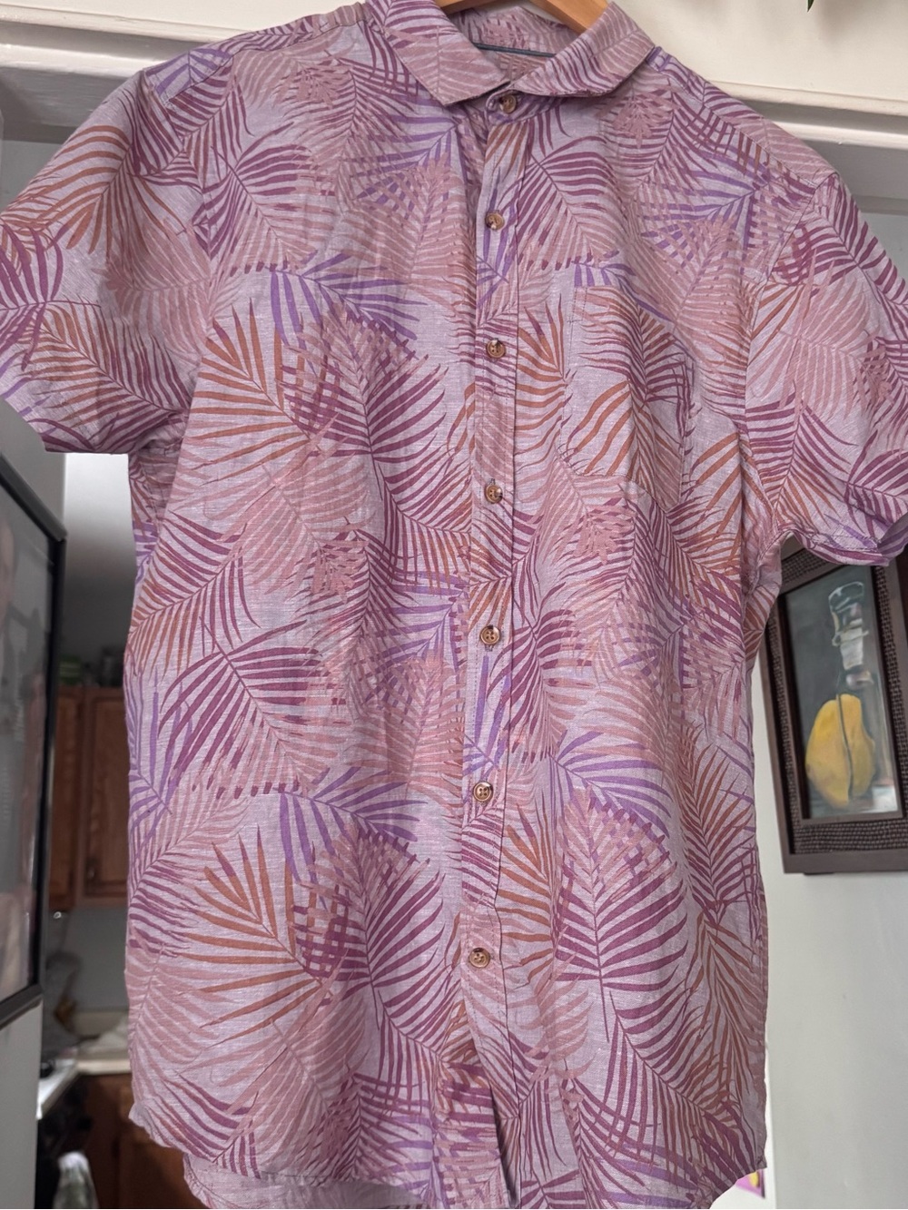 Tenth + Ocean Men's Casual Button Down Shirt washable linen floral purple short